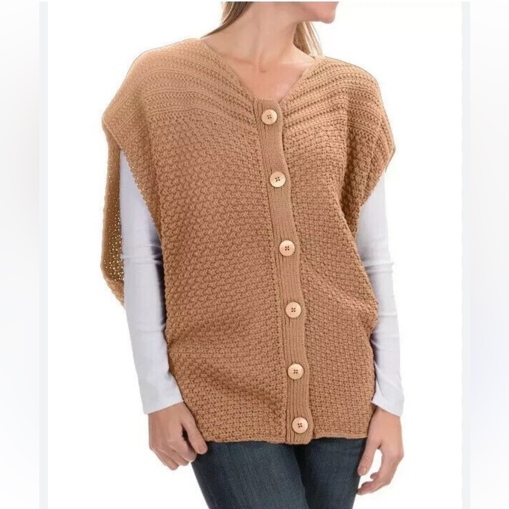Prana Estee Tan Short Sleeve Organic Cotton Button Down Knit Sweater Vest Sz S